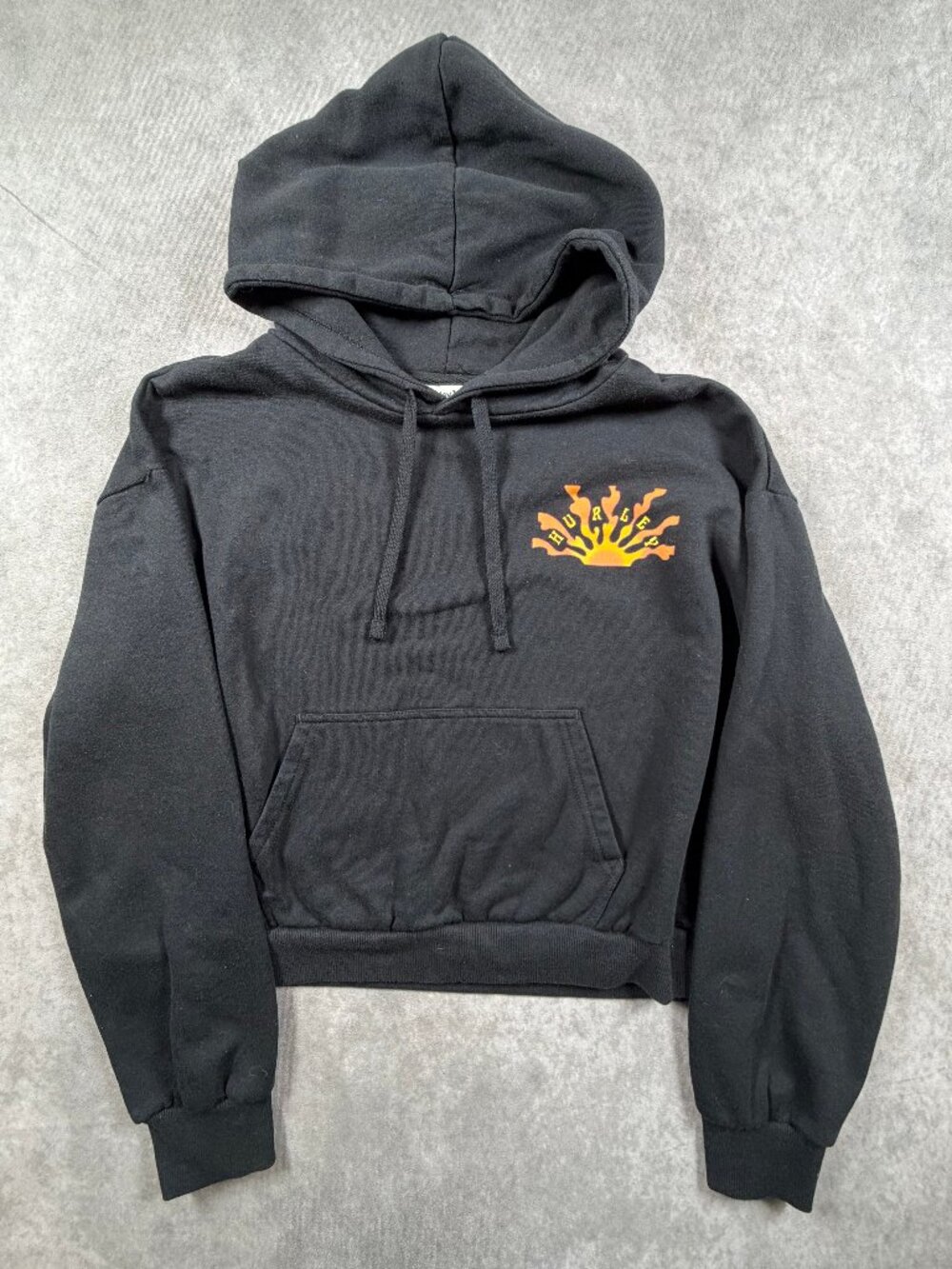 Hurley Womens XL Super Tubes Cropped Hoodie Black Sunset Wave Surf Graphic